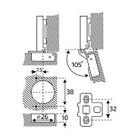 StahlBuro D26 Clip-on 2 шт., хром. Мини петля мебельная полунакладная с доводчиком (50)