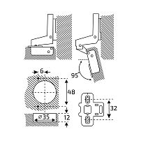 StahlBuro 1111 Clip-On (Клип-Он) 2 шт., хром. Петля мебельная внутренняя с доводчиком (50)
