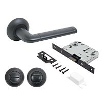 АЛЛЮР АРТ "ПОЛО" BL+L7050S BL+BK-R1 BL(15150/S7050) матовый черный Компл ручка и защелка с фикс (20)