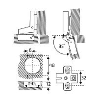 StahlBuro 1110 Clip-On (Клип-Он)  2 шт., хром. Петля мебельная полунакладная с доводчиком (50)