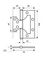 RENZ 100-2BB FH SN без врезки 2 подш матовый никель 100*75 Петля дверная 2шт (50;1!!!)