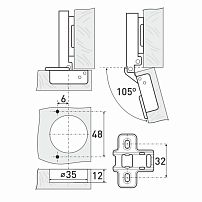 StahlBuro 1109 Clip-On (Клип-Он) 2шт., хром.Петля мебельная накладная с доводчиком (50)