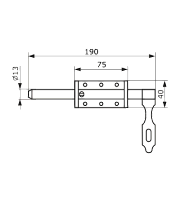 Засов Домарт воротный  (75) 190мм с накладкой черный d-13мм (10) 