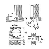 StahlBuro 1109 Clip-On (Клип-Он) 2шт., черная. Петля мебельная накладная с доводчиком  (50)