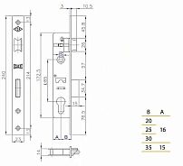 KALE 153  30mm W/B никель б/мех. , м/о 85мм Замок врезной б/руч (30)
